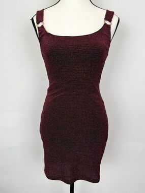 White Fox Size Small Burgundy Metallic Bodycon Sleeveless Mini Dress